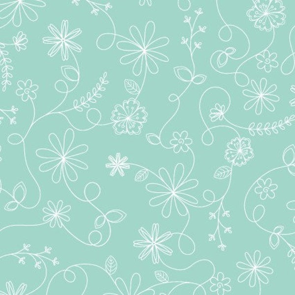 Maywood Studios-Kimberbell-Basic-Swirl Floral-Aqua-MAS8261-Q-CT1134774-100% quality cotton