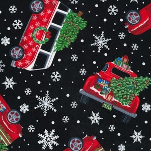 Tesoros atemporales -c6887 Negro Tossed Holiday Cars with Trees 100 Percent Quality Algodón cortado a tamaño CT124515