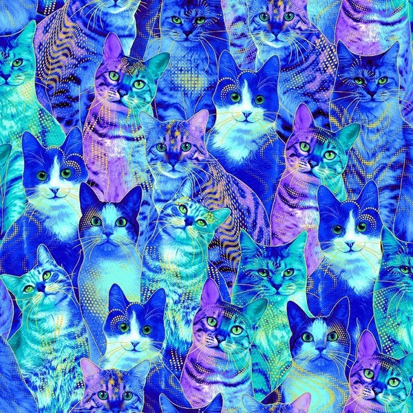 Timeless Treasures-Bijoux-CM2241-Blue-Cat-Packed Royal Metallic Cats-CT1134952-100% quality cotton