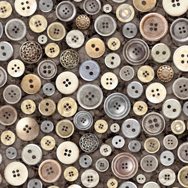Quilting Treasures-Cotton Couture-buttons-Charcoal-27866 K-CT1130670-100% Quality Cotton by the Yard or Yardage