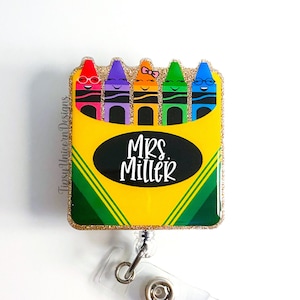 Crayon Box Glitter Badge Reel, Teacher Badge Reel, Teacher Appreciation Badge Reel, Gift for Teacher, Badge Holder, Custom Badge Reel