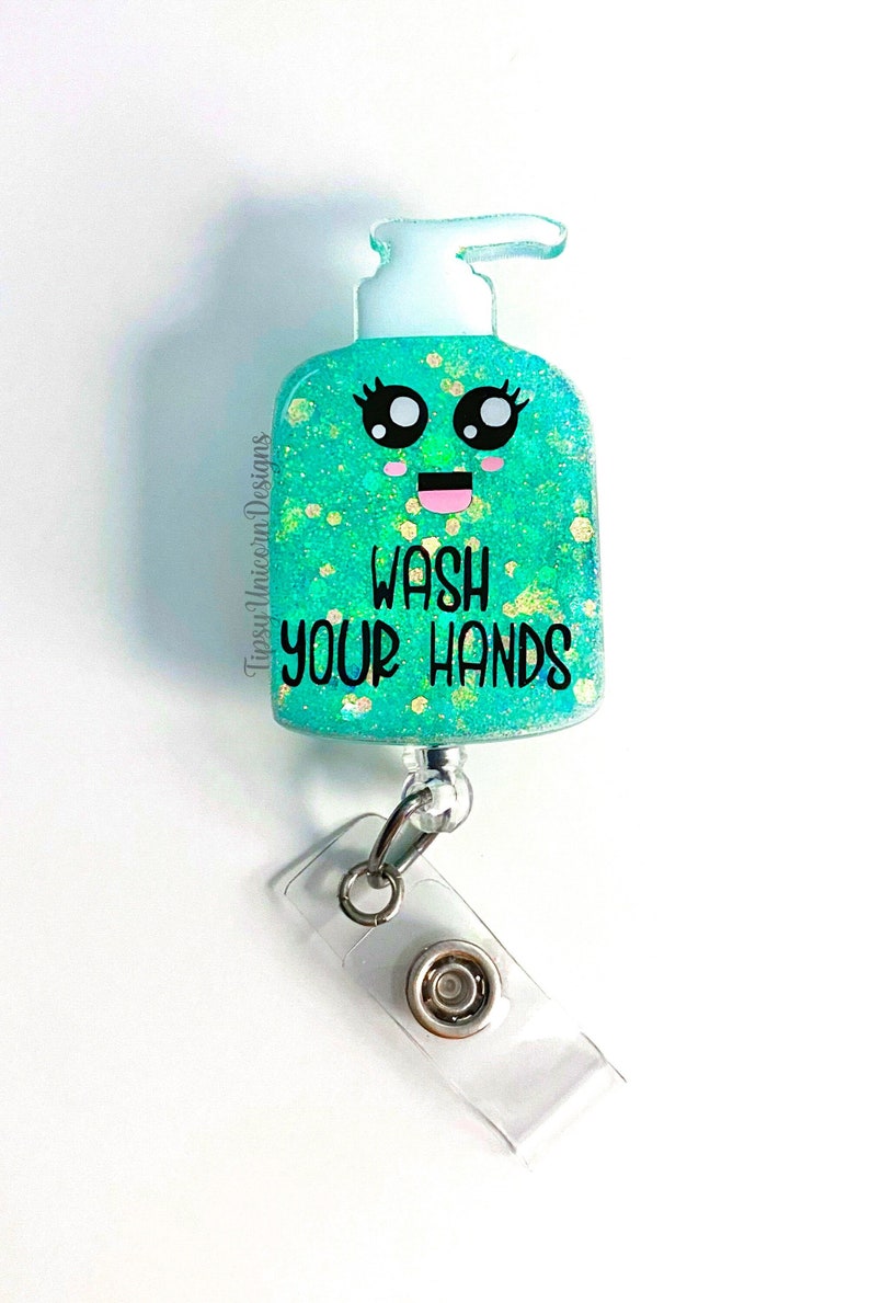 Wash Your Hands Glitter Badge Reel Hand Sanitizer Badge Reel Etsy