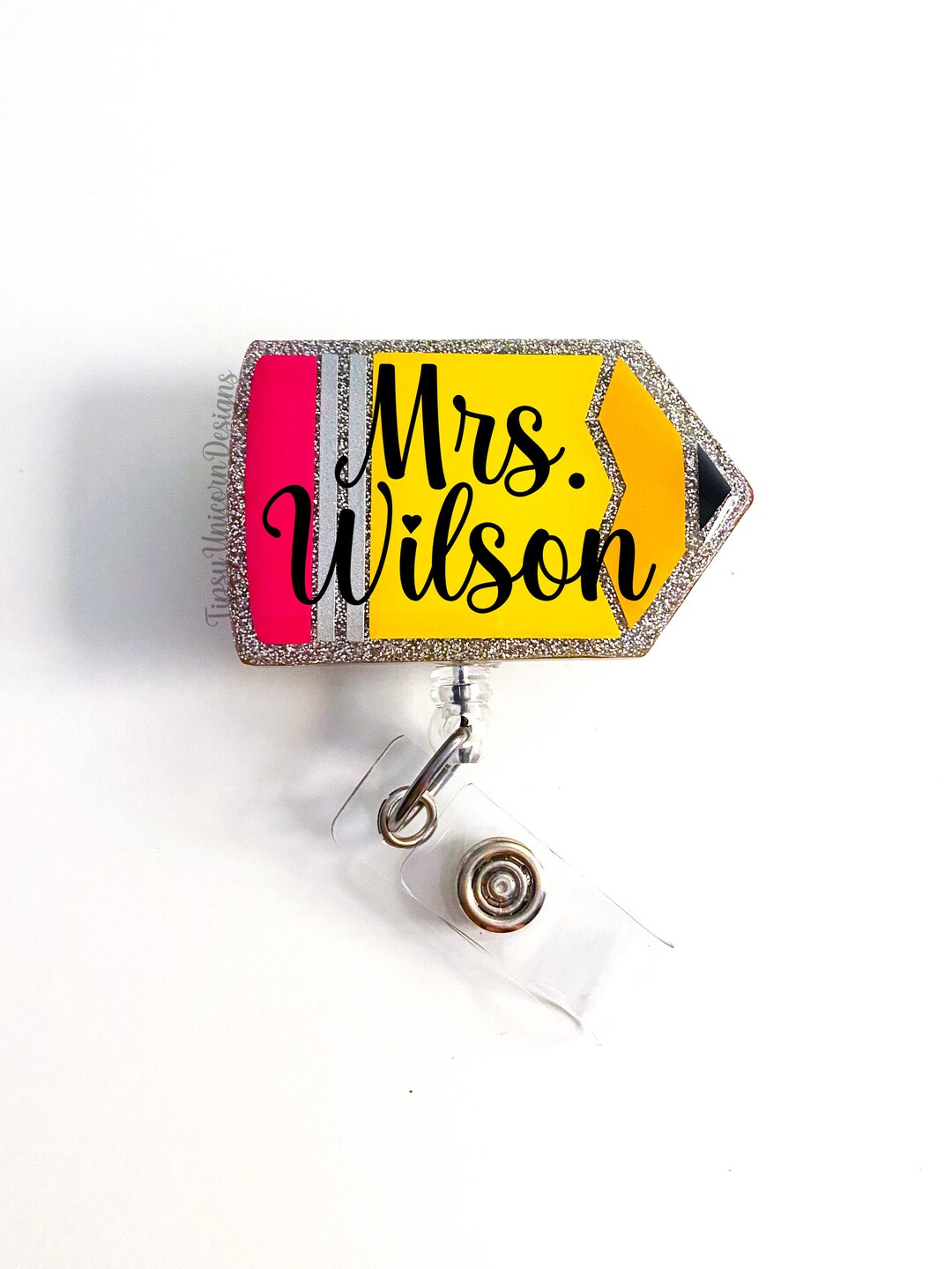 Pencil Glitter Badge Reel, Teacher Badge Reel, Teacher Appreciation