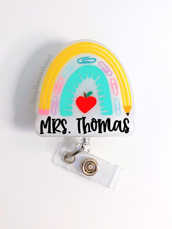 Rainbow Teacher Badge Reel: Glitter Boho Style