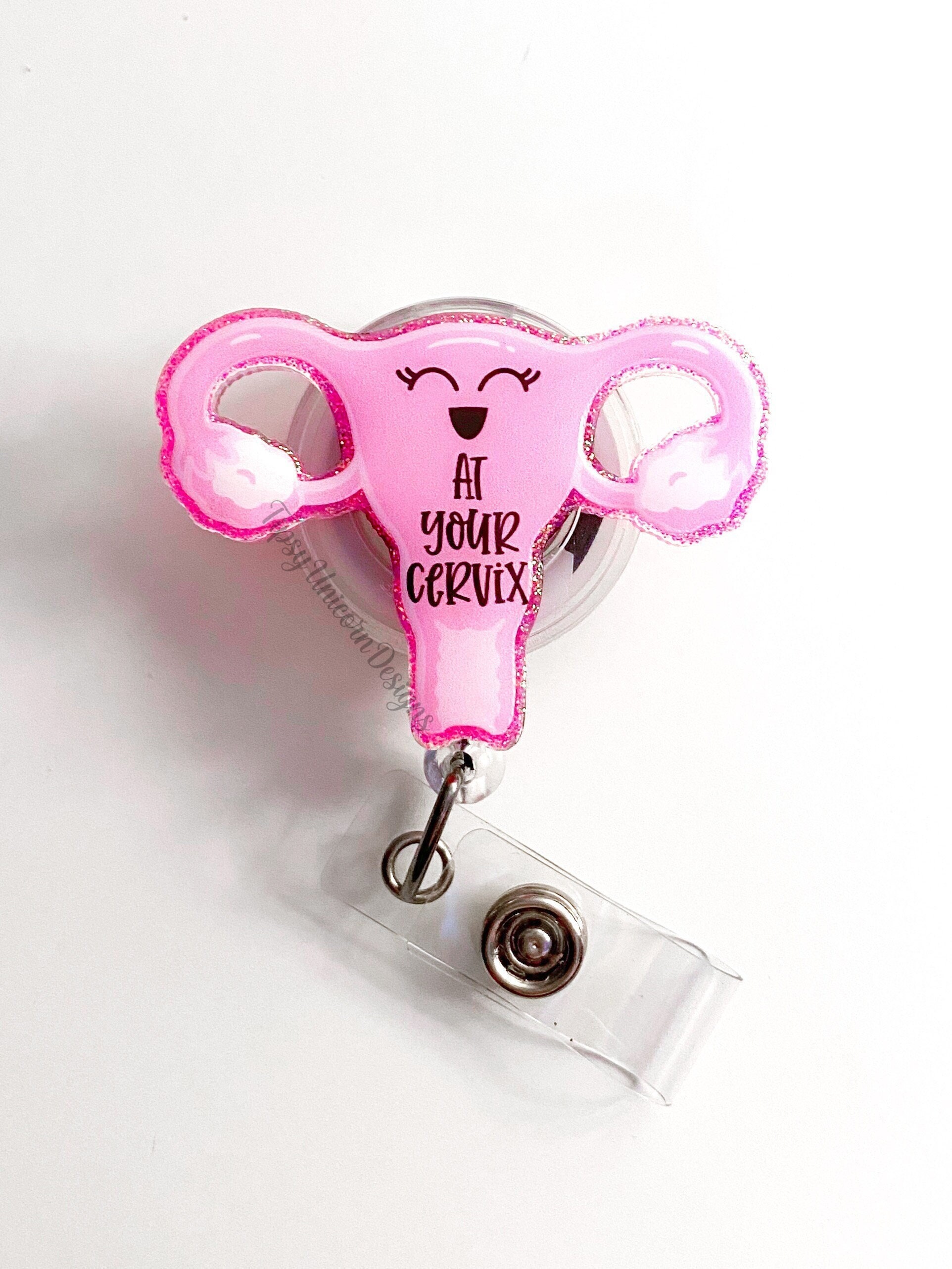 Pink face uterus - retractable badge holder - badge reel - retractable