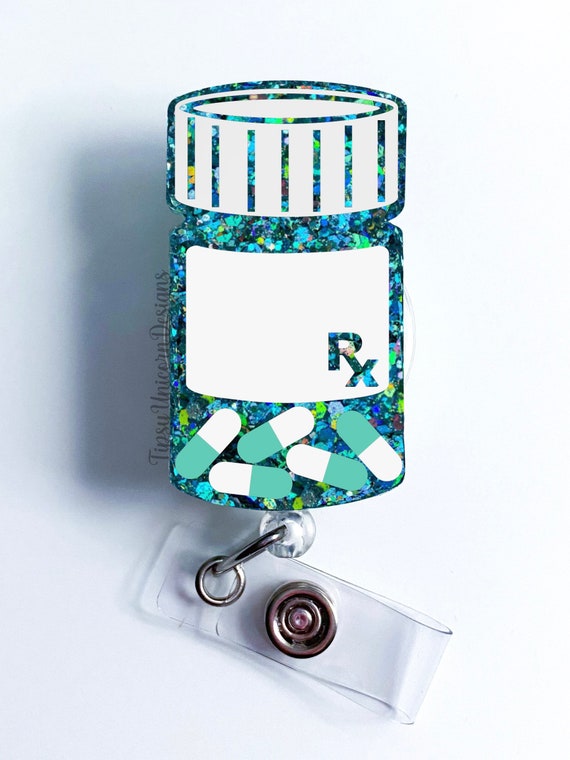 Pill Bottle Glitter Badge Reel, Pharmacist Badge Reel, Pharmacy Badge Reel,  Nurse Badge Reel, Badge Holder, Custom Badge Reel 