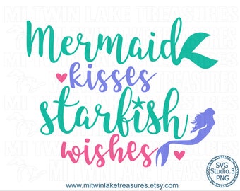 Mermaid Kisses SVG, Instant & Digital Download, For Silhouette and Cricut PNG Studio.3, DIY, Personal and Commercial Use, Summer, Beach, 037