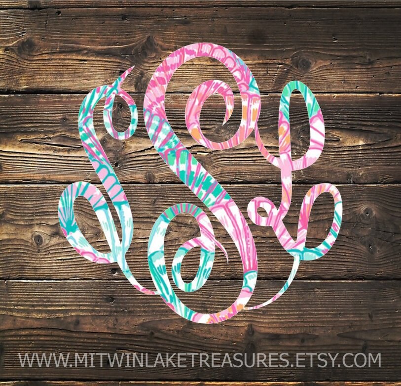 Lilly Inspired Cursive Monogram Decal / Custom Pattern Size | Etsy