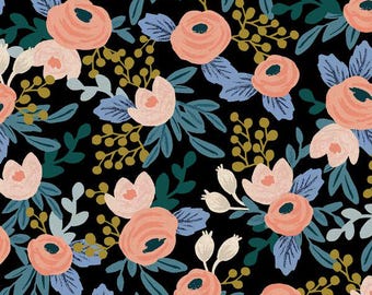 Rifle Paper Co. English Garden Party Rosa Czarna tkanina płócienna