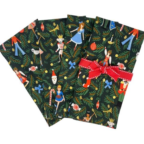 Serviettes en tissu Kiki & Syds (Lot de 4) - Casse-noisette des Fêtes Evergreen par Rifle Paper Co.