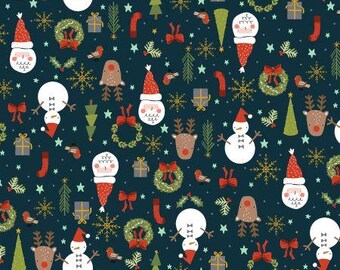 RJ6140-NA2 Christmas Lane - Jolly Good Time - Tkanina granatowa