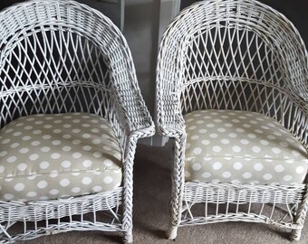 Matching Pair of Wicker Chairs. Box Spring Cushions. Local PICK-UP