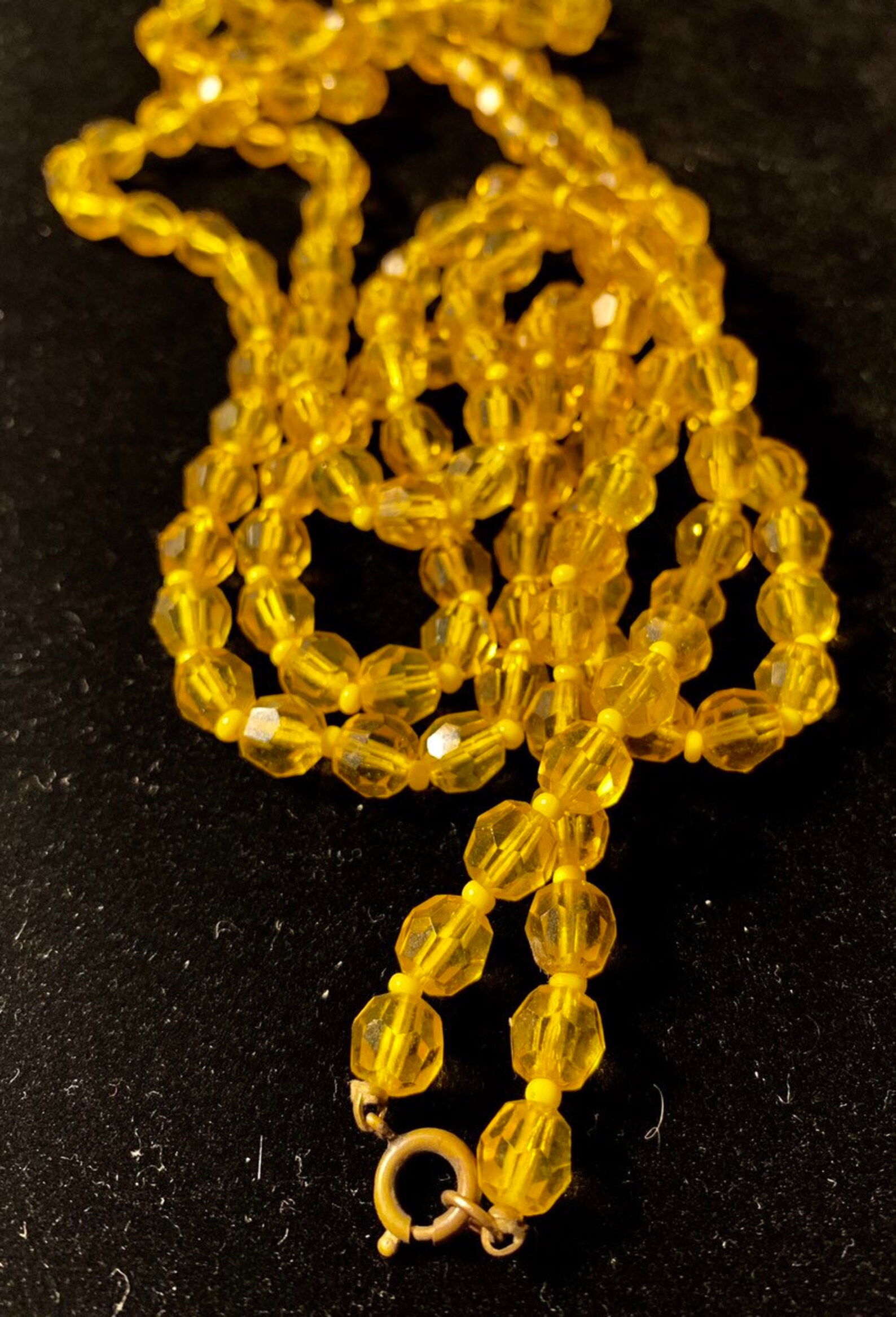 52 Inch Yellow Cut Glass Bead Necklace / Deep Yellow Vintage Etsy