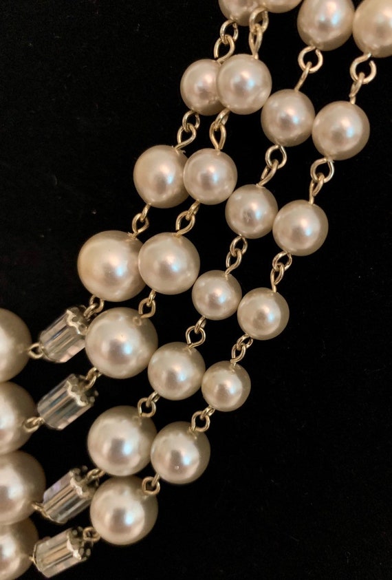 Vintage pearl crystal bib necklace / Vintage Japa… - image 7