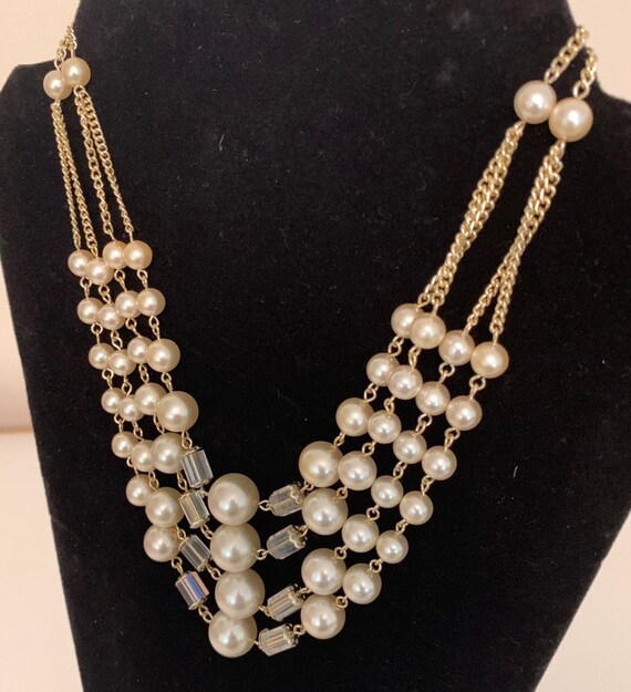 Vintage pearl crystal bib necklace / Vintage Japa… - image 9