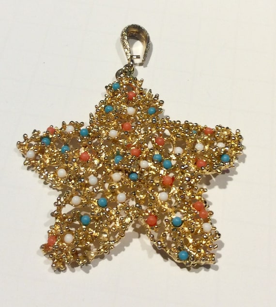 Vintage starfish faux coral and turquoise pendant 