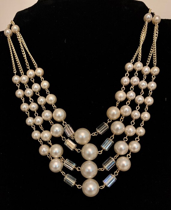 Vintage pearl crystal bib necklace / Vintage Japa… - image 5