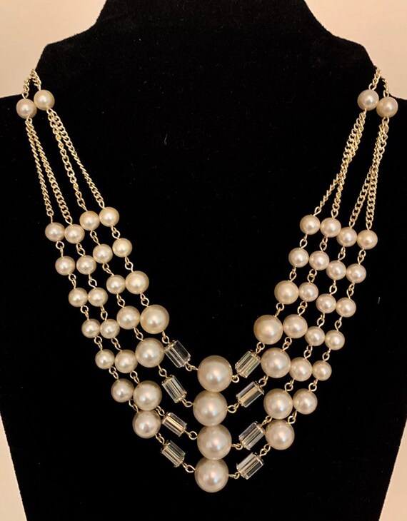 Vintage pearl crystal bib necklace / Vintage Japa… - image 8