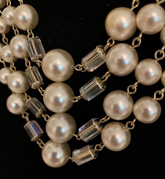 Vintage pearl crystal bib necklace / Vintage Japa… - image 3