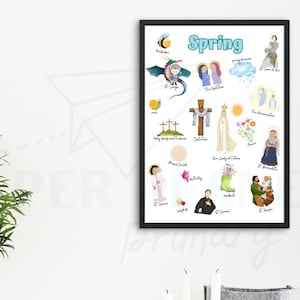 Conjunto de carteles Montessori de las estaciones para imprimir en formato católico / Santos católicos / Impresión de santos / Regalo católico / Educación en el hogar católica