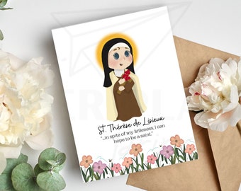 Lámina infantil de Santa Teresa / Imprimible de Santa Teresa / Arte católico / Tarjeta de santa / Catequesis / Regalo católico / Regalo de confirmación o bautismo