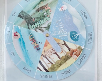 Watercolor Seasons Wheel spinner board printable-(Montessori, classroom, homeschool curriculum, toddler activity, preschool, classroom decor