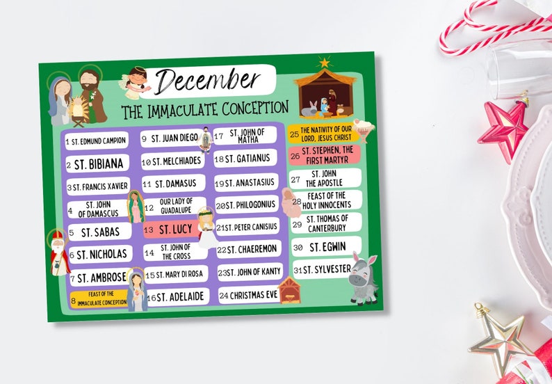 December Saints Feast Day Printable Calendar St. Nicholas Etsy