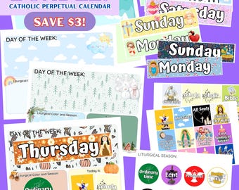 BUNDEL Katholieke eeuwigdurende kalender afdrukbare dagelijkse | Liturgische kalenderplanner | Katholiek Weekblad | Montessoricatechese voor thuisonderwijs