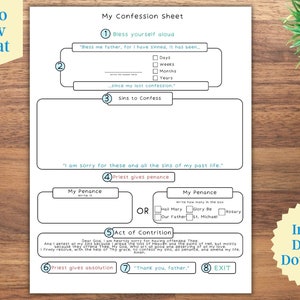 Sheet Confession Catholic Kids / Printable Kids Reconciliation / Catholic Kids Printable / Liturgical / Sacrament Printable / Catholic gift