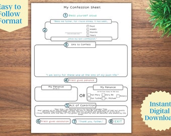 Sheet Confession Catholic Kids / Printable Kids Reconciliation / Catholic Kids Printable / Liturgical / Sacrament Printable / Catholic gift