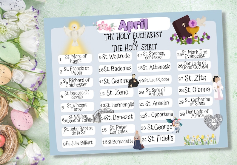 April Saints Feast Day Printable Calendar Saint Bernadette, St. April Saints Feast Day Printable Calendar Saint Bernadette, St.