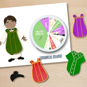 Calendario liturgico per bambini, colori per i paramenti sacerdotali - sussidio didattico cattolico stampabile per la classe (scuola parentale, bambini, calendario cattolico, scuola materna)