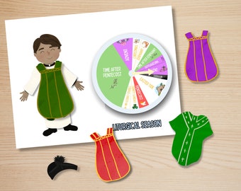 Liturgical Calendar Kids Vestment Priest Colors - Catholic Printable Classroom teaching aid (homeschool, kids, Catholic calendar, preschool