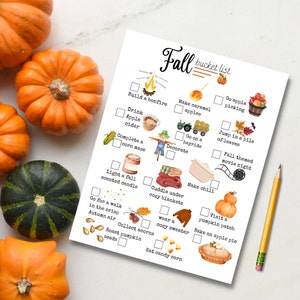 Lista de actividades para hacer en otoño. Póster de otoño imprimible. Arte de acuarela Montessori para el aula. Impresión digital del tablero de calabazas de otoño