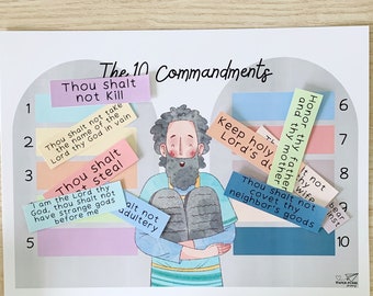 10 Commandments printable activity sheet and print. Digital Catholic worksheet catechism Sunday School preschool Moses liturgical Worksheet