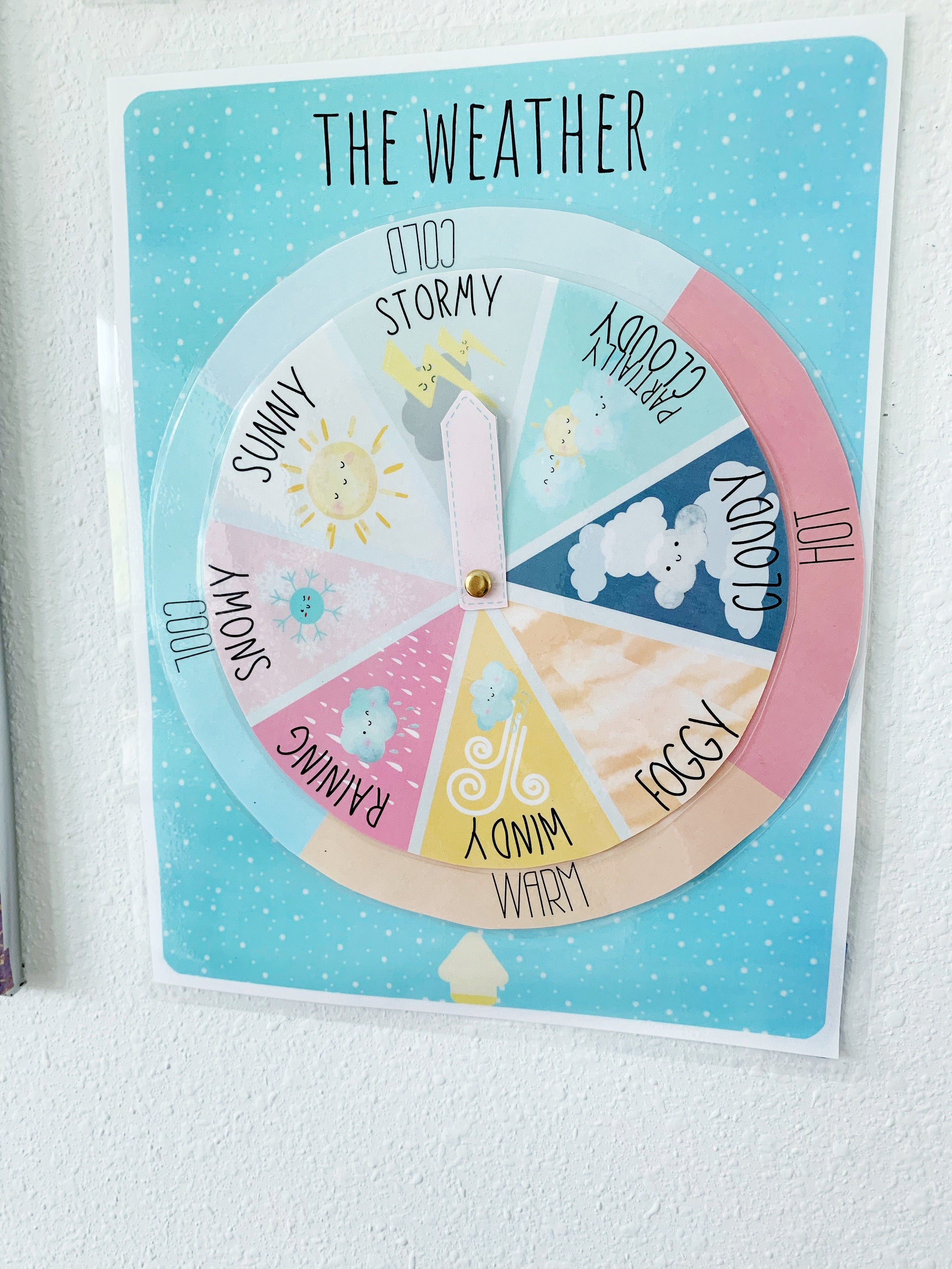 Weather Wheel spinner board - Printable Classroom teaching aid (homeschool, kids, classroom temperature, student, kindergarten, preschool