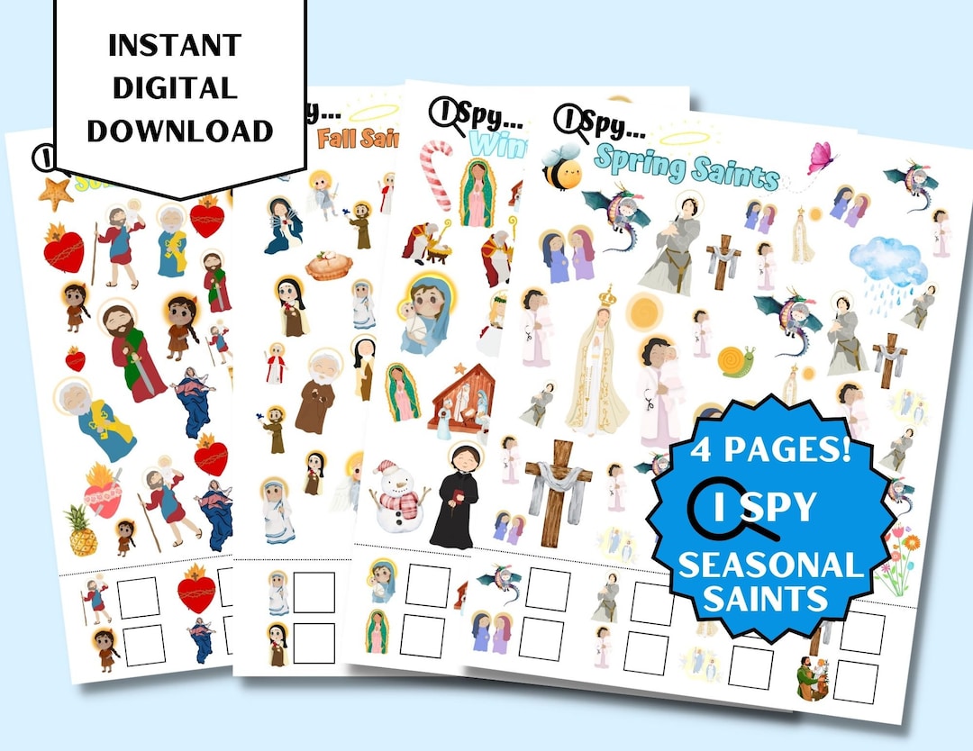 Catholic Kids Saints Printable Worksheet I SPY / Catholic Activity ...