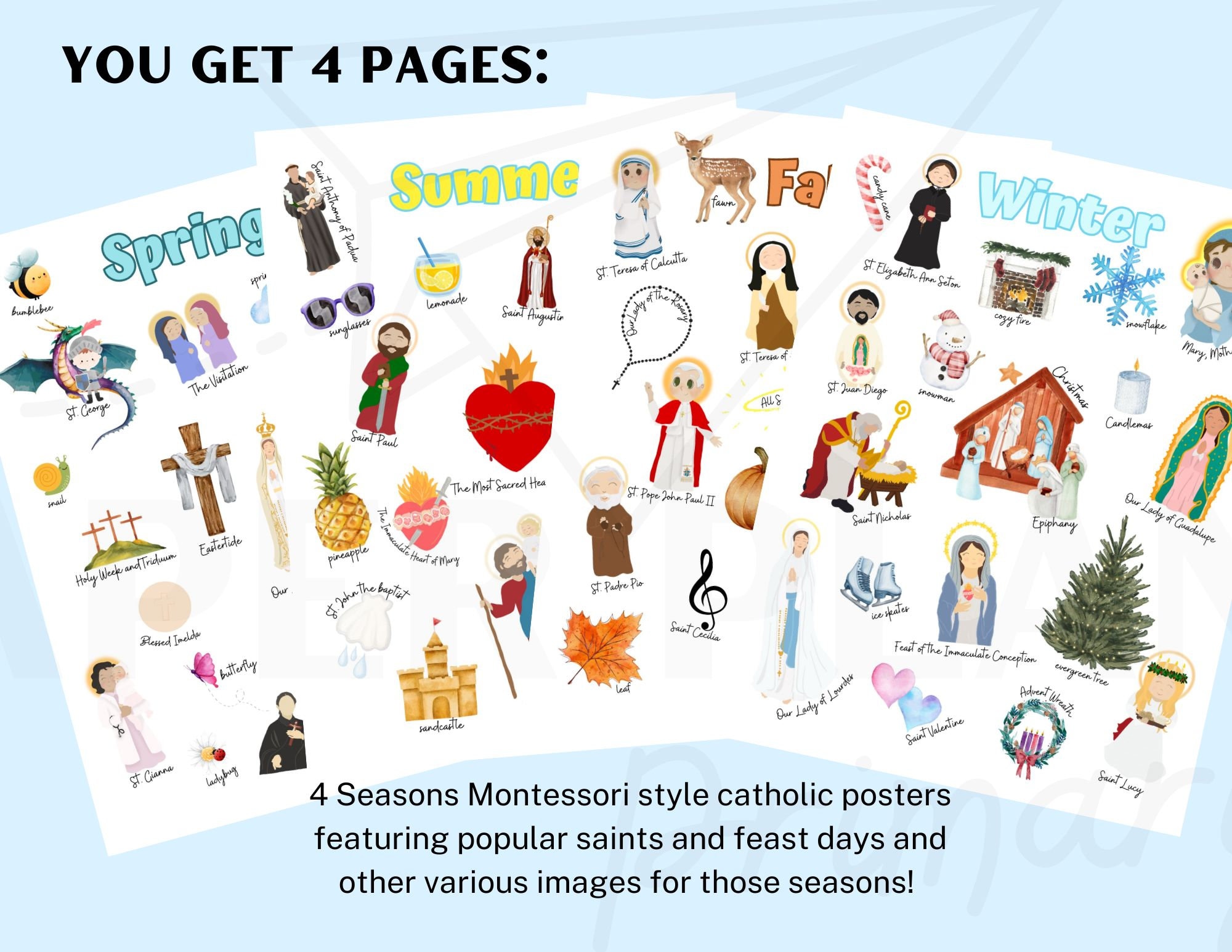 Catholic Printable Seasons Montessori Poster Set Catholic Saints Saint ...