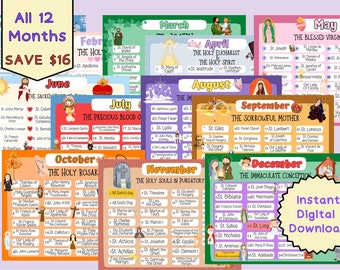 All Saints Feast Day Printable Calendar | All 12 Months | Catholic Calendar | Liturgical Calendar