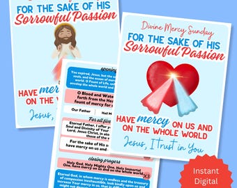Tarjetas de oración católicas de la Divina Misericordia para imprimir para niños / Material católico para imprimir / Niños católicos / Misa católica / Regalo católico / Misa en latín