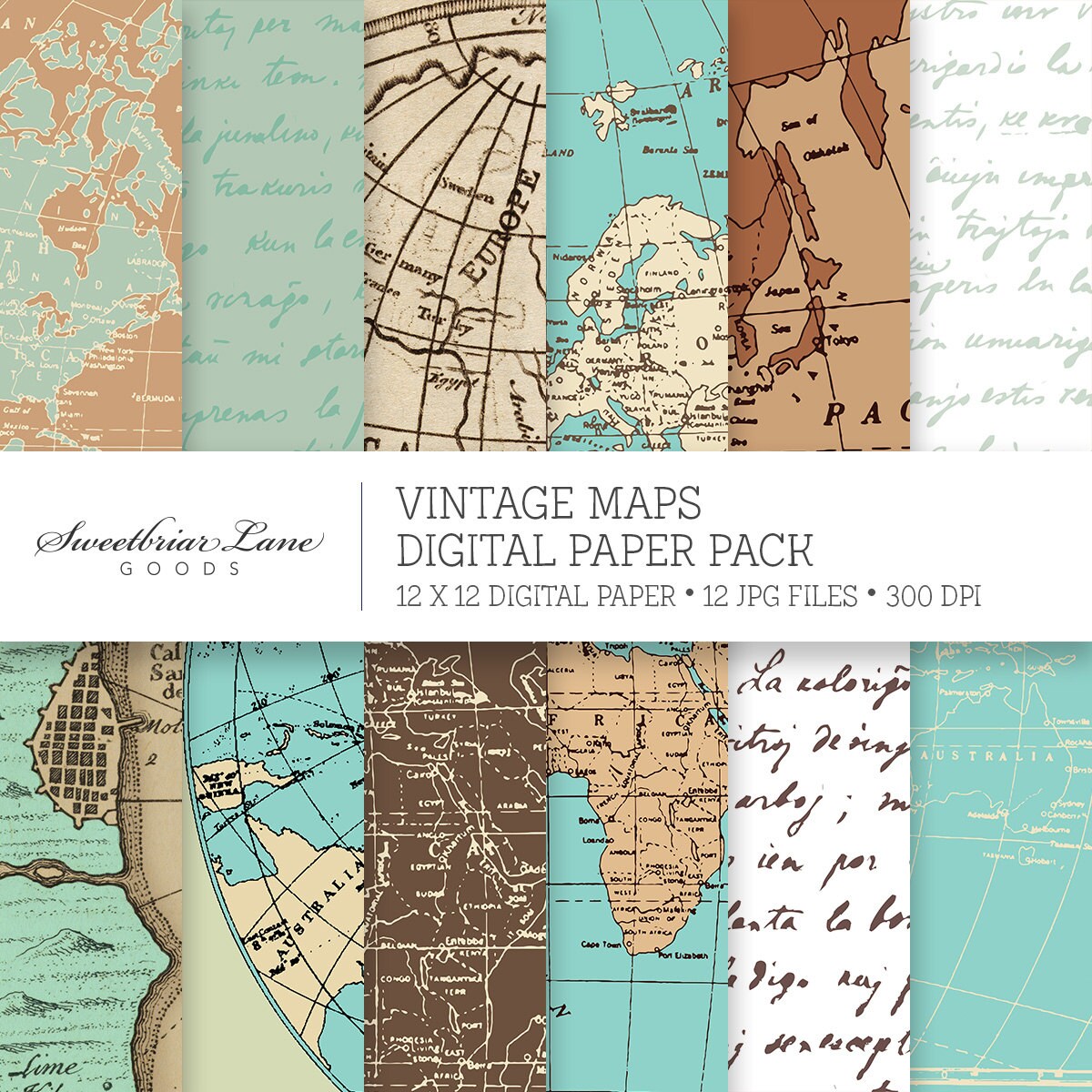 Vintage Maps Scrapbook Paper for Instant Digital Download for | Etsy