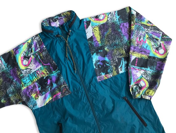 Vtg 90s Multicolor Windbreaker Jacket • 80s Vinta… - image 3