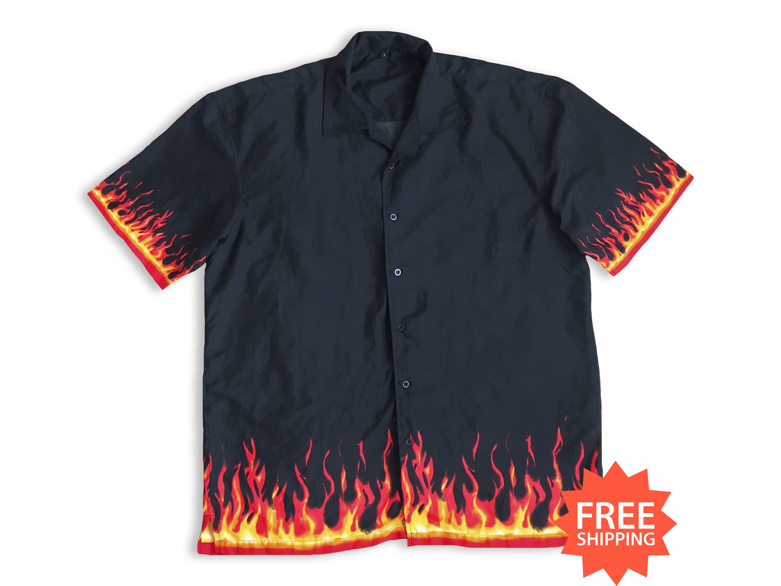 Steady Clothing Men's Flame N Hot Button Up Bowling Shirt Black S ...