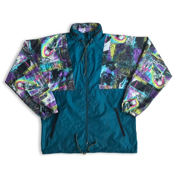 Vtg 90s Multicolor Windbreaker Jacket • 80s Vinta… - image 1