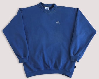 Vtg 90s ADIDAS sweatshirt jumper • 80s Hip Hop Rap Vintage Retro Old School Jacket Windbreaker Sweater Hoodie Oversize Boxy Navy / size L