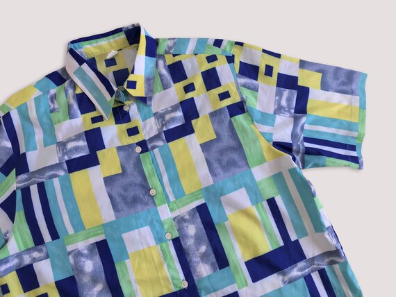 Vtg 80s Multicolor button up shirt • 90s Vintage … - image 3