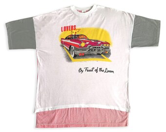 Vintage 80s 90s LOVERS t shirt Fruit of the Loom • Retro Old school Nike Karl Kani Starter Cadillac Rockabilly Pin up Pinstriped Oversize  L