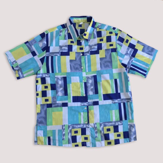 Vtg 80s Multicolor button up shirt • 90s Vintage … - image 1