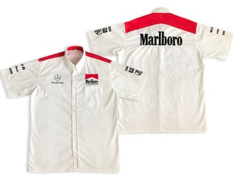 Vintage 90s MARLBORO Button up shirt • Y2K Retro old school Formula 1 Nike Karl Kani Starter Jordan Short sleeve Naschcar Oversize / size XL