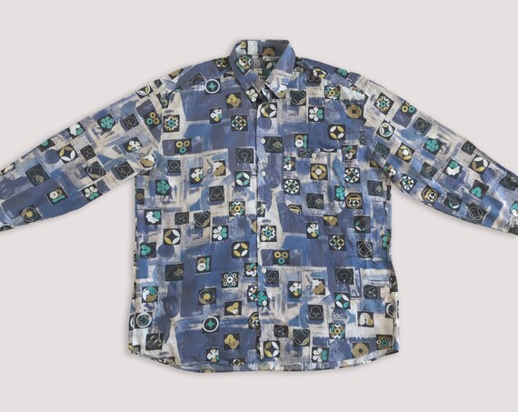 Vtg 90s Multicolor Button up shirt Long sleeve • … - image 5